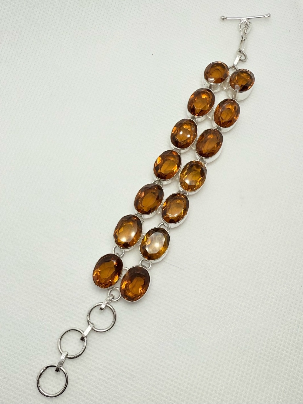 Gorgeous Vintage 925 Sterling Silver Cognac Citrine Double Row Toggle Bracelet!